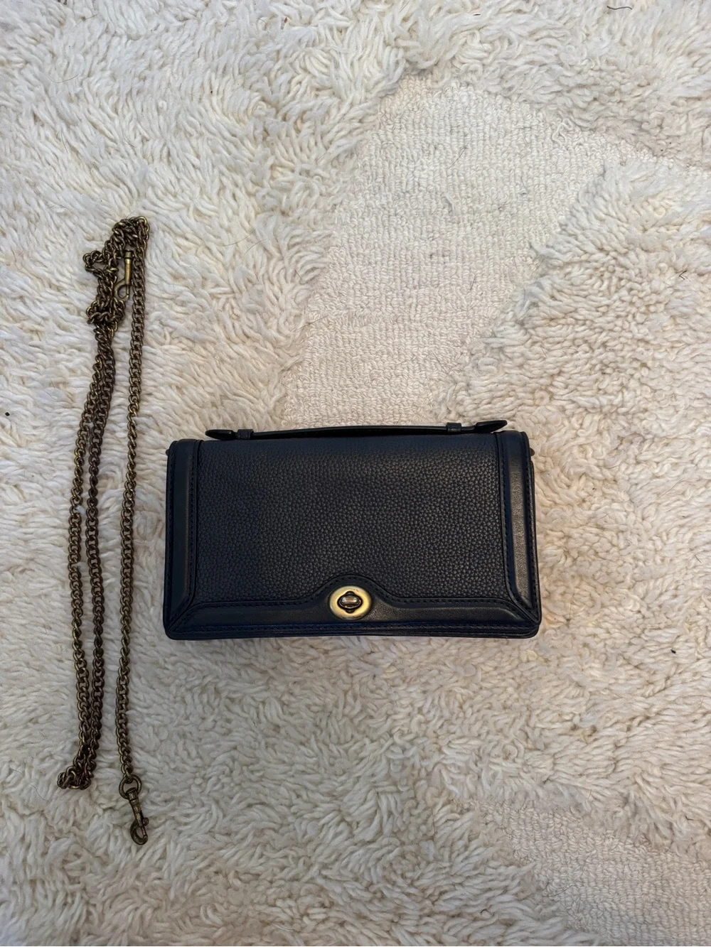 Coach Black Pebbled Leather Crossbody with Gold Turnlock Accent